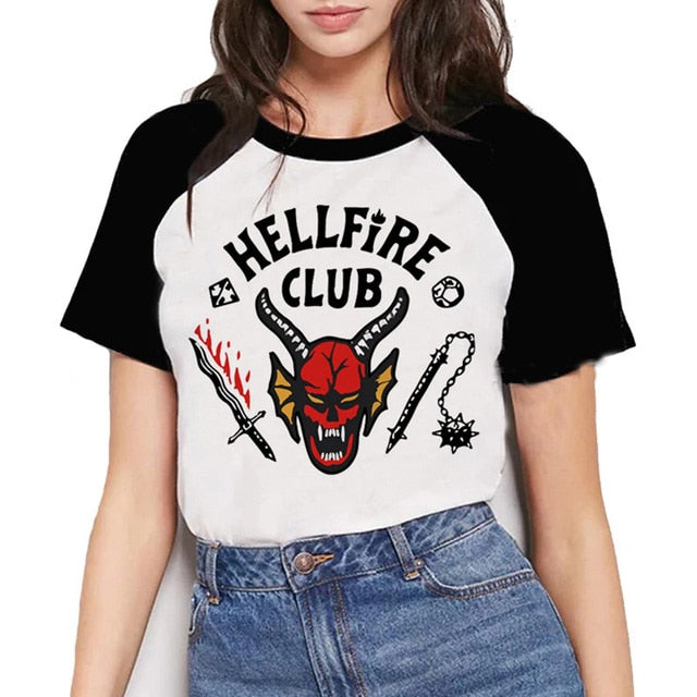 HellFire Club T-shirt Women Stranger Eddie Munson 4 Dustin Mike Wheeler Cosplay Fashion Baseball Tee Wicca Halloween T Shirts