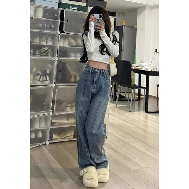 ILARES Women's Pants Korean Fashion Baggy Jeans Woman Female Clothing Vintage Clothes Streetwear Denim Trousers Y2k High Waist