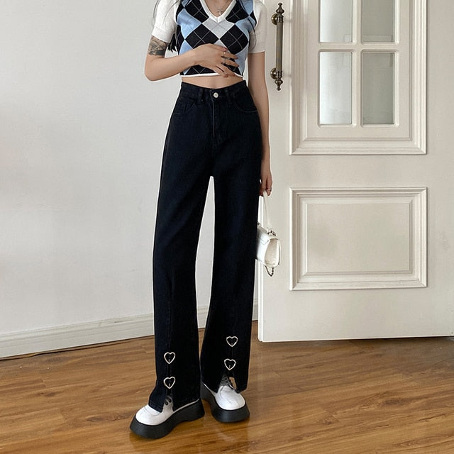 ILARES Women's Pants Korean Fashion Baggy Jeans Woman Female Clothing Vintage Clothes Streetwear Denim Trousers Y2k High Waist