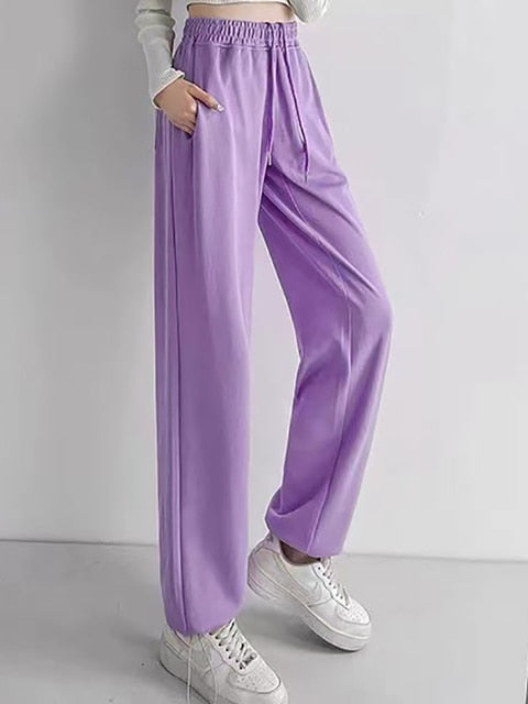 NORMOV Winter Casual Pants Women Drawstring Fleece Warm Loose Sweatpants Solid Color High Waist Cotton Pant Lamb Wool