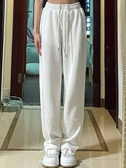 NORMOV Winter Casual Pants Women Drawstring Fleece Warm Loose Sweatpants Solid Color High Waist Cotton Pant Lamb Wool