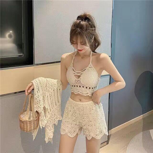 Women Summer Short Vest Sexy Hollow Out Plain White Halter Vest Strap Crop Tops Crochet Bikini Tank Tops Shirt Hot Tank Top