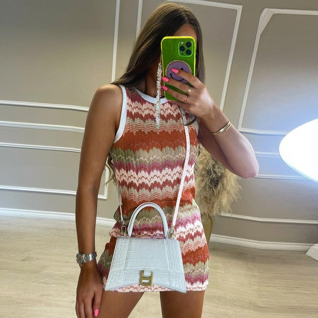 YIKUO Printed Dresss Women Sexy Sleeveless Hip Skirts Summer Panelled Casual Streetwear Elegant Bodycon Dress Y2K Office Lady