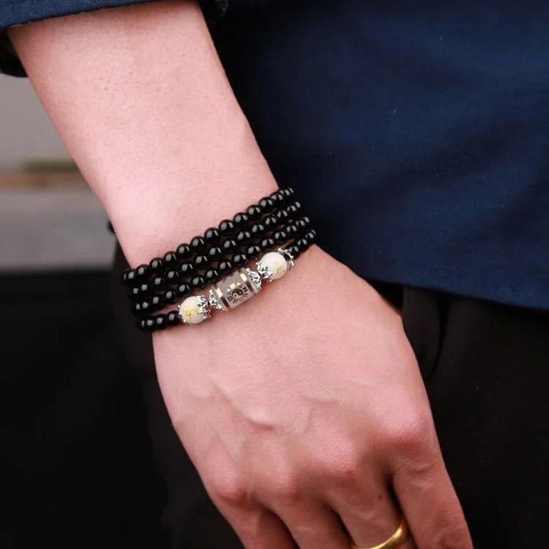 BOEYCJR 6mm Dragon Black Buddha Mala Beads Bangles&Bracelets Handmade Jewelry Ethnic Glow in the Dark Bracelet for Women or Men
