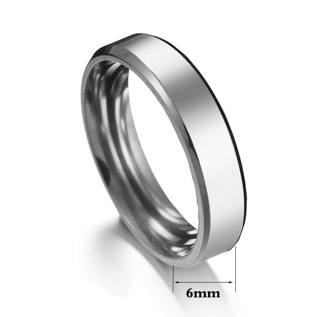 2020 6mm Titanium Steel Black Finger Rings Set For Man Silvery Plated Ring For Women Golden-color Jewelry Female Wedding Ring