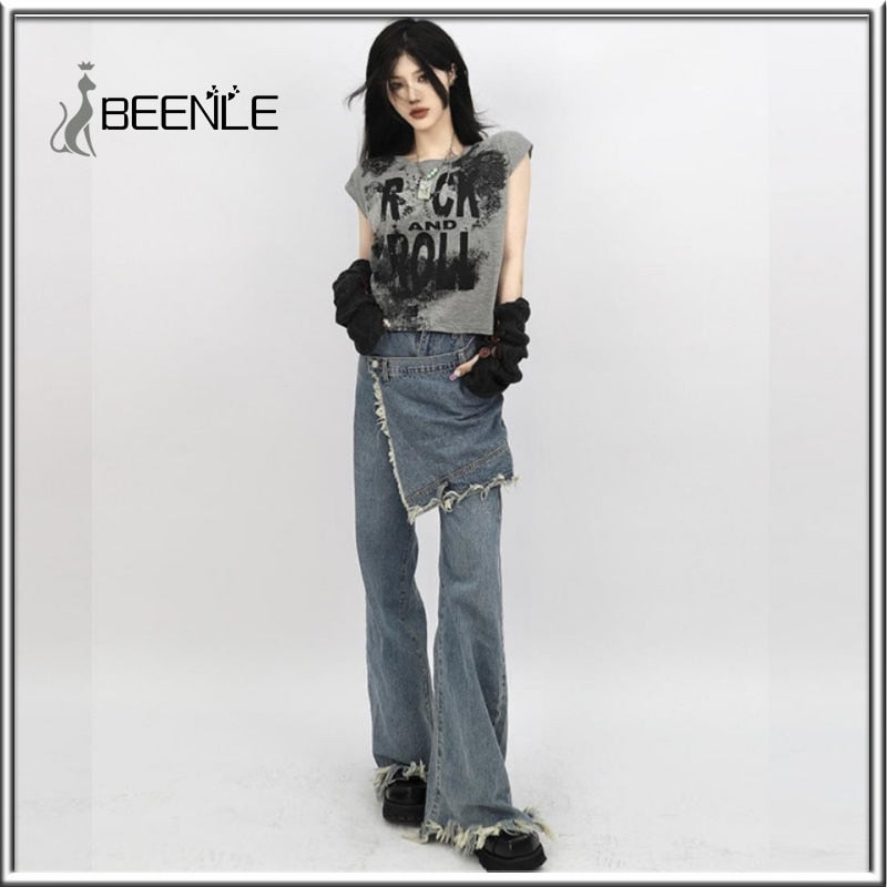 BEENLE Jeans 2022 Spring Summer Clothing Straight-leg Women Jeans High Waist Street Style Wide-leg Loose Trousers Blouses Pants