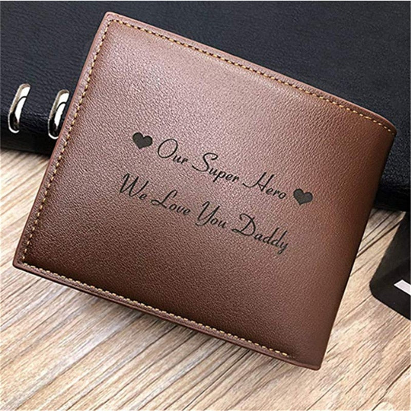 Personalized Wallet Men High Quality PU Leather for Him Engraved Wallets Men Short Purse Custom Photo Wallet Father's Day Gift