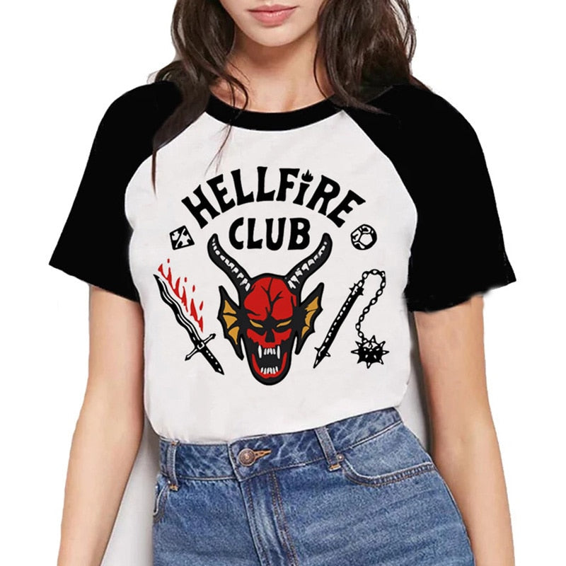HellFire Club T-shirt Women Stranger Eddie Munson 4 Dustin Mike Wheeler Cosplay Fashion Baseball Tee Wicca  Halloween T Shirts