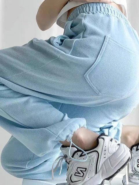 NORMOV Winter Casual Pants Women Drawstring Fleece Warm Loose Sweatpants Solid Color High Waist Cotton Pant Lamb Wool