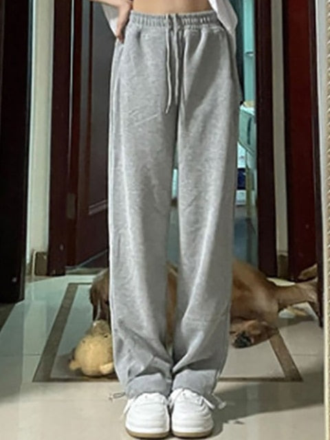 NORMOV Winter Casual Pants Women Drawstring Fleece Warm Loose Sweatpants Solid Color High Waist Cotton Pant Lamb Wool