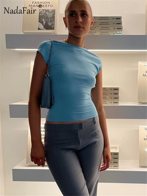 Nadafair Short Sleeve Backless Tops Women Multi Ways Wear 2022 Skinny Basic Summer Slim Cropped Cut Out Sexy T Shirt Crop Top