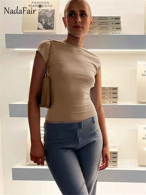 Nadafair Short Sleeve Backless Tops Women Multi Ways Wear 2022 Skinny Basic Summer Slim Cropped Cut Out Sexy T Shirt Crop Top
