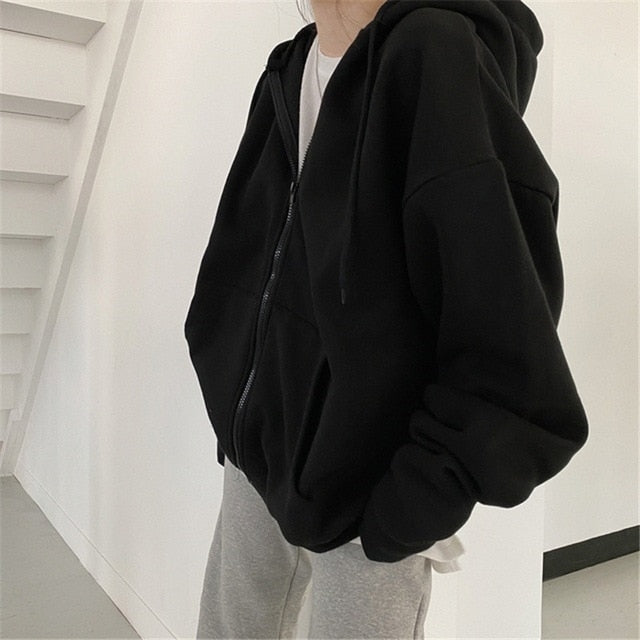 New Punk Graphic Printed Hoodies Women Vintage Black Zipper Ribbon Oversize Sweatshirt Female 90s Harajuku Streetwear Jacket