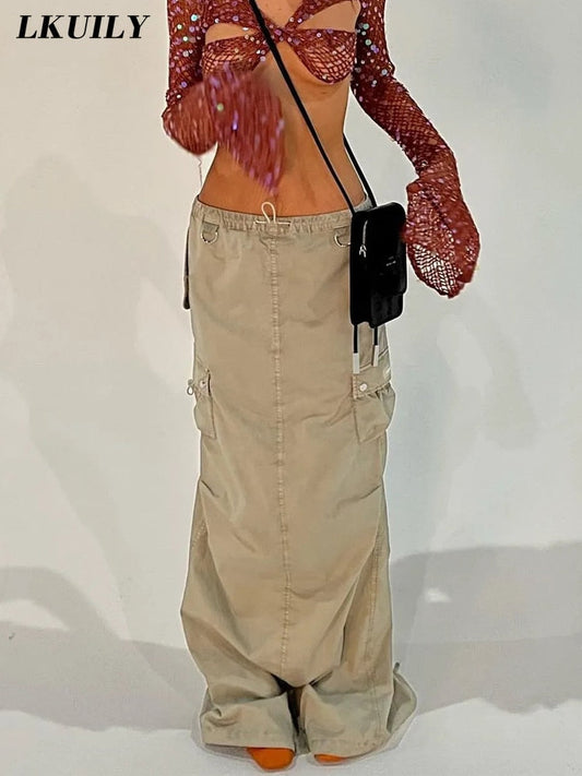 Vintage Cargo Skirts Casual Long Maxi Skirts Fashion Harajuku Y2k Aesthetic Streetwear Denim Korean Skirts Fairy Grunge Gothic