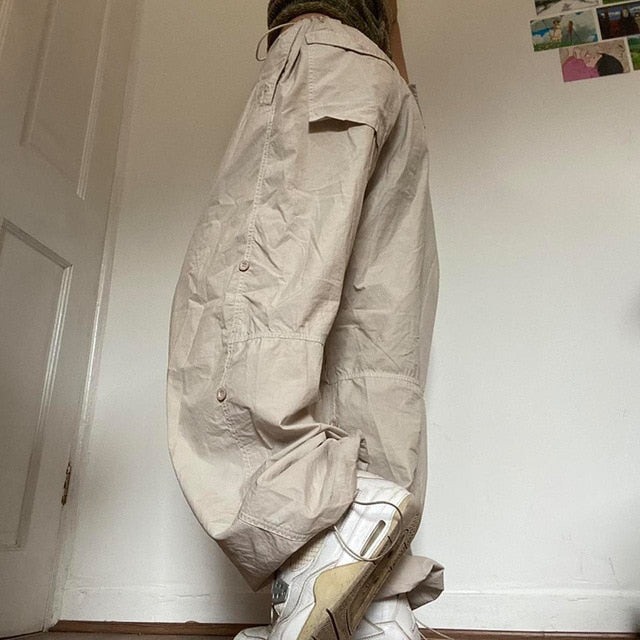 Women Y2K Cargo Pants Casual Hippie Joggers Trousers Solid  Drawstring Low Waist Loose Streetwear Punk Baggy Wide Leg Sweatpants