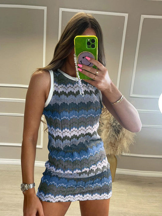 YIKUO Printed Dresss Women Sexy Sleeveless Hip Skirts Summer Panelled Casual Streetwear Elegant Bodycon Dress Y2K Office Lady
