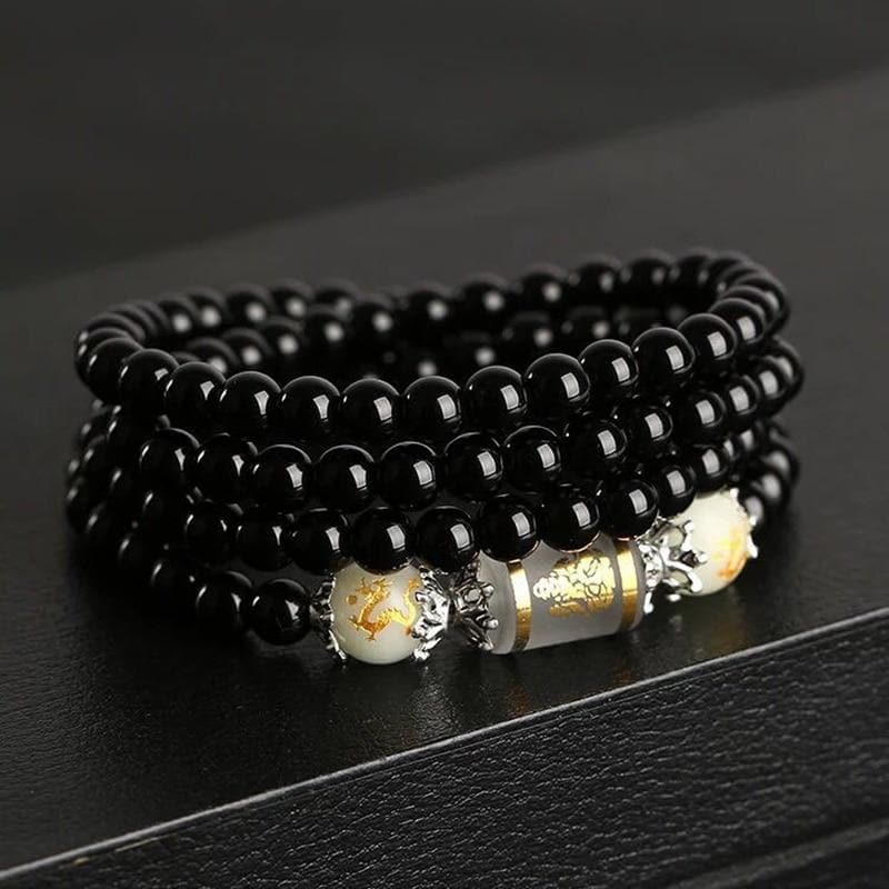 BOEYCJR 6mm Dragon Black Buddha Mala Beads Bangles&Bracelets Handmade Jewelry Ethnic Glow in the Dark Bracelet for Women or Men