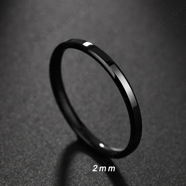 2020 6mm Titanium Steel Black Finger Rings Set For Man Silvery Plated Ring For Women Golden-color Jewelry Female Wedding Ring