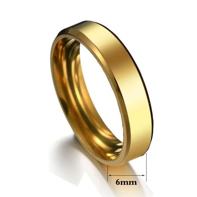 2020 6mm Titanium Steel Black Finger Rings Set For Man Silvery Plated Ring For Women Golden-color Jewelry Female Wedding Ring